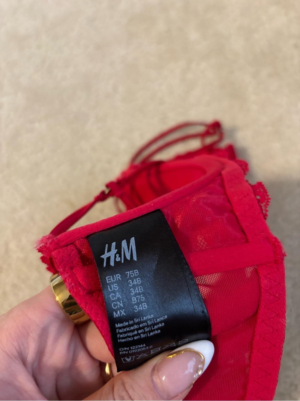 H&M Red Lace Balconette Bra with Double Straps - Picture 2 of 3